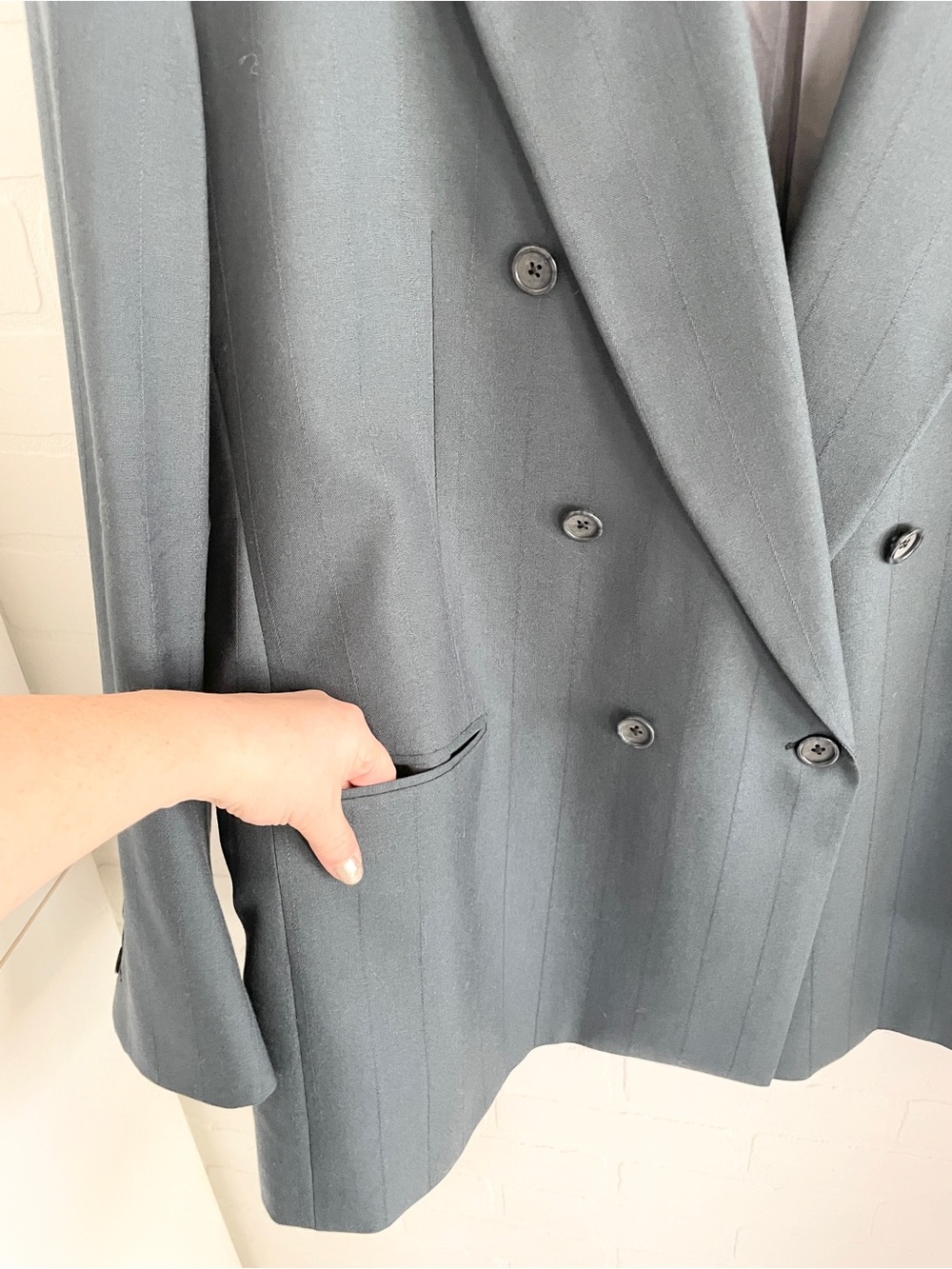 Vintage Power Blazer Virgin Wool Striped Oversized Teal A. Gold & Sons Sz 52L - Picture 8 of 16